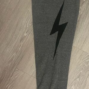 Gray Leggings with Black Lightning Bolt XS EUC